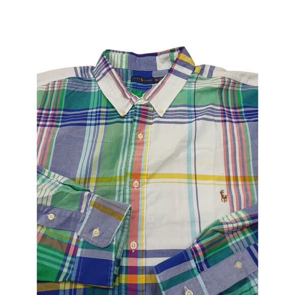 Ralph Lauren Other - Ralph Lauren Men Button Down Shirt 4XLT Big Tall Blue Green Plaid Flesh Pony NEW